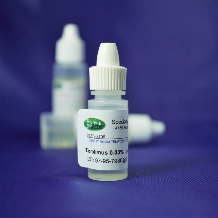Tacrolimus Ophthalmic Solution in oil compounded for dogs.
