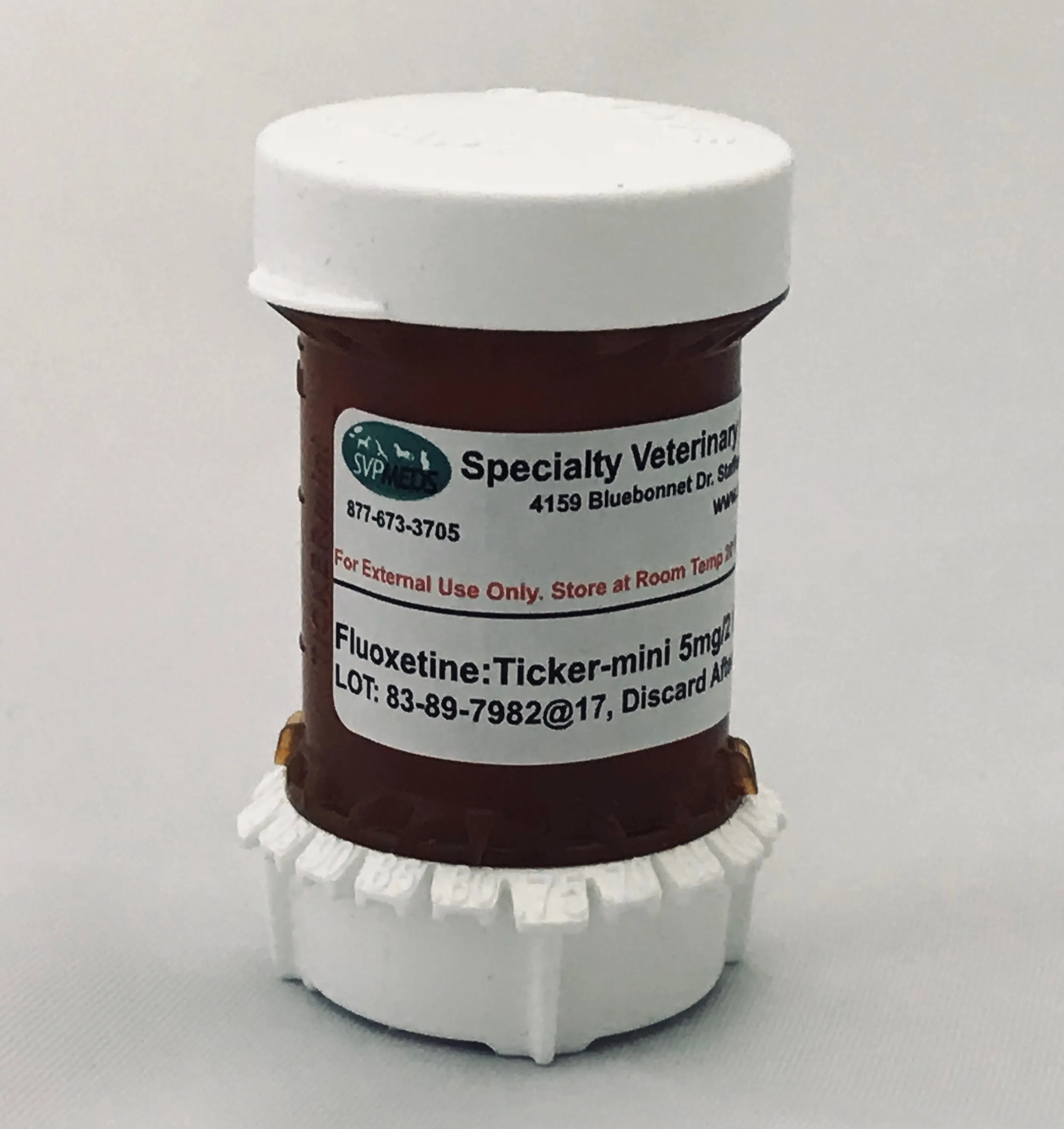 Fluoxetine Transdermal Gel compounded in Ticker Mini for dogs and cats.