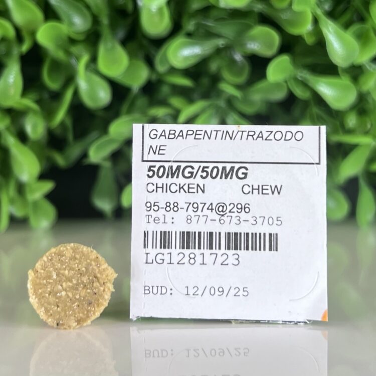 Gabapentin and Trazodone 50mg/50mg chicken-flavored chewable compounded for dogs and cats