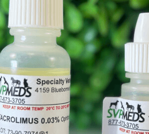 Tacrolimus Ophthalmic Solution in oil compounded for dogs.